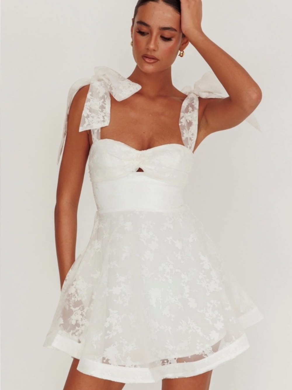 Selfie Leslie Oliana Angel Biba White Lace Tie-Shoulder Mini Dress size XS NWT